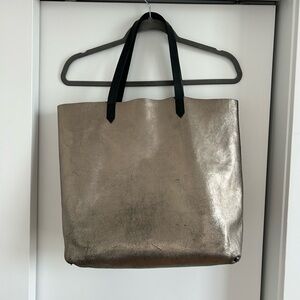 Madewell Metallic Taupe Tote with Black Handles